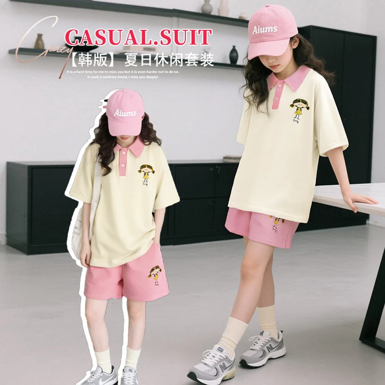 女童夏装套装2025新款儿童中大童休闲运动韩版炸街短裤女孩两件套