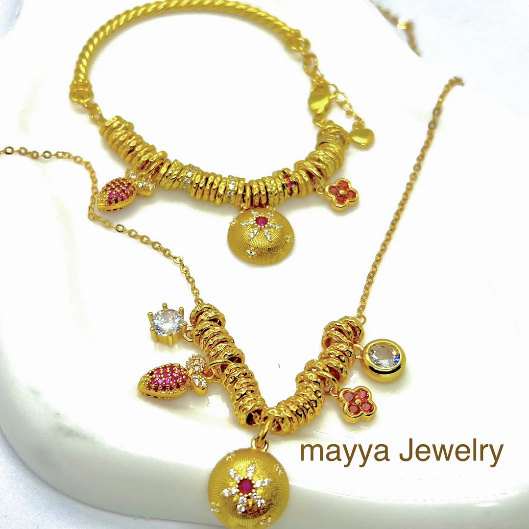 铜合金项链 铜合金时尚首饰。MayyaJewelry金色新款首饰红色饰品