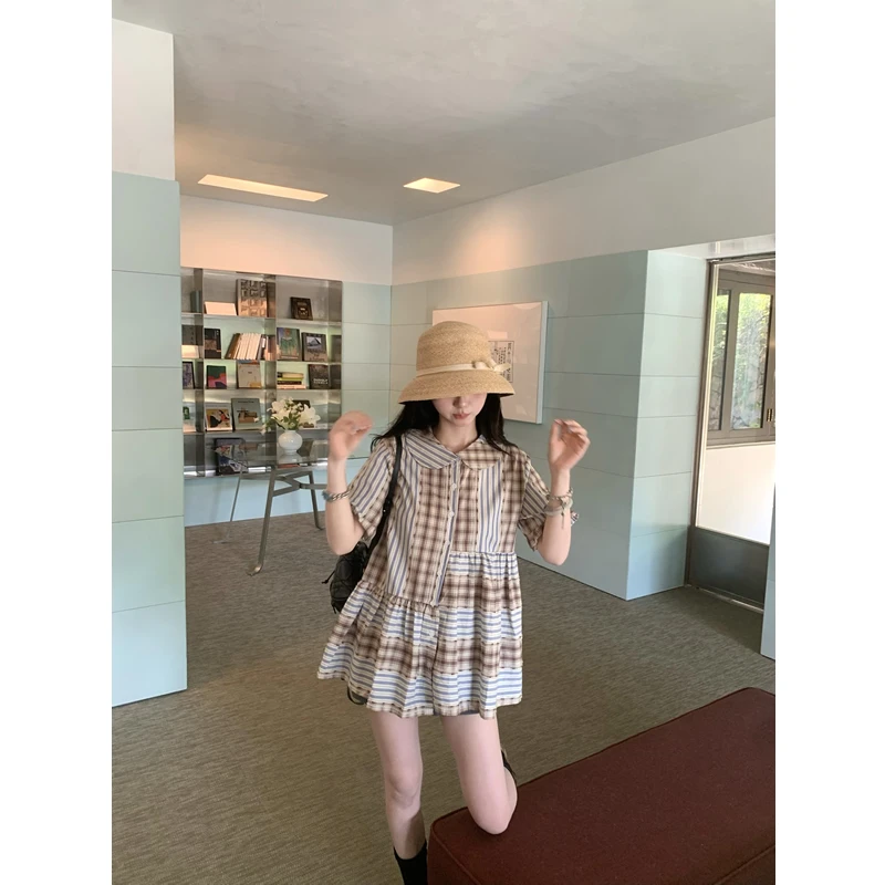 张爆爆 日杂元宝领拼接短裙