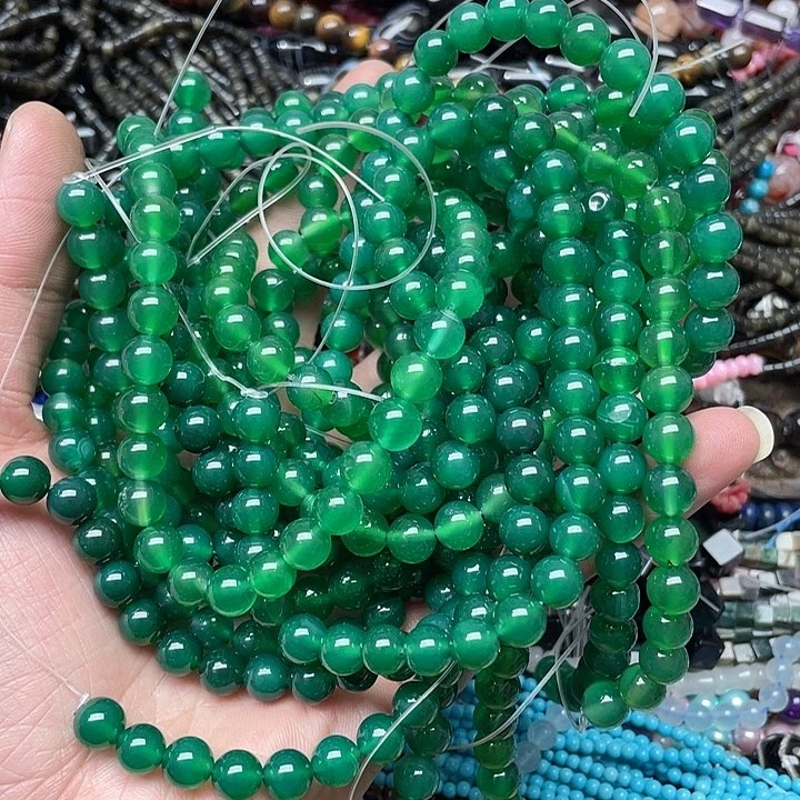玛瑙/玉髓珠宝半成品合金美***^打包11条8mm绿玛瑙