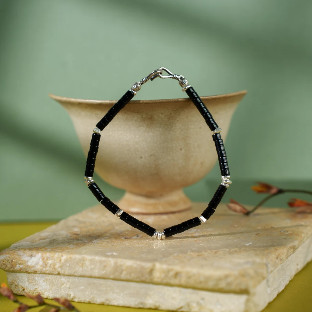 925银手链 【鸦墨】幻渺原创设计 | 复古小众黑色叠戴情侣手工手链