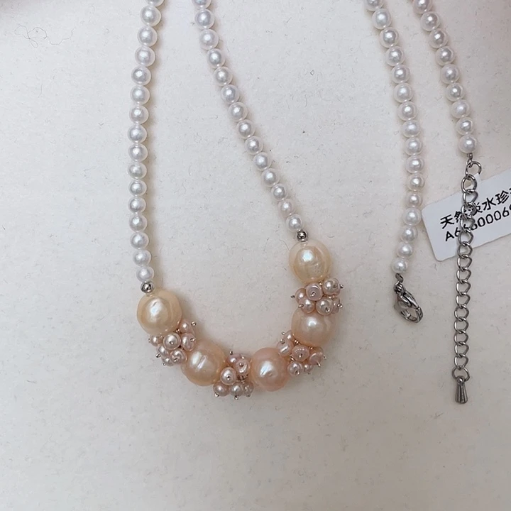 淡水珍珠合金颈饰编织款毛毛虫小白猪加橘色405厘米