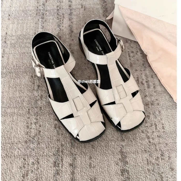 【苏茵茵】同款松弛主义~方编织镂空包底罗马凉鞋女猪笼鞋