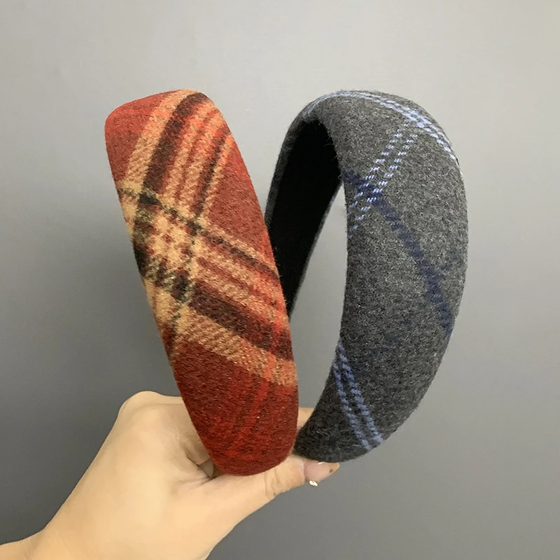 【洛琳饰品】高级感格纹宽边发箍简约港风高颅顶海绵洋气减龄头箍