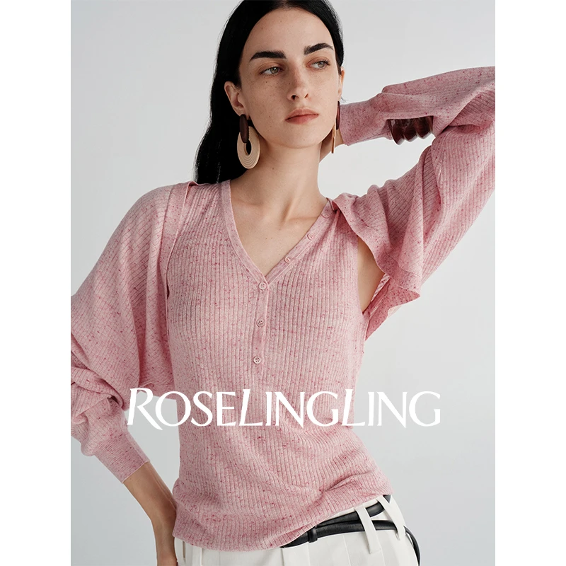 ROSELINGLING基础时髦BASIC 彩点花式纱线 慵懒入秋实穿背心+披肩