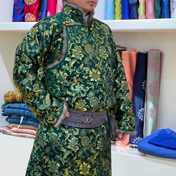 秋冬季加棉加厚毛边男士蒙古袍