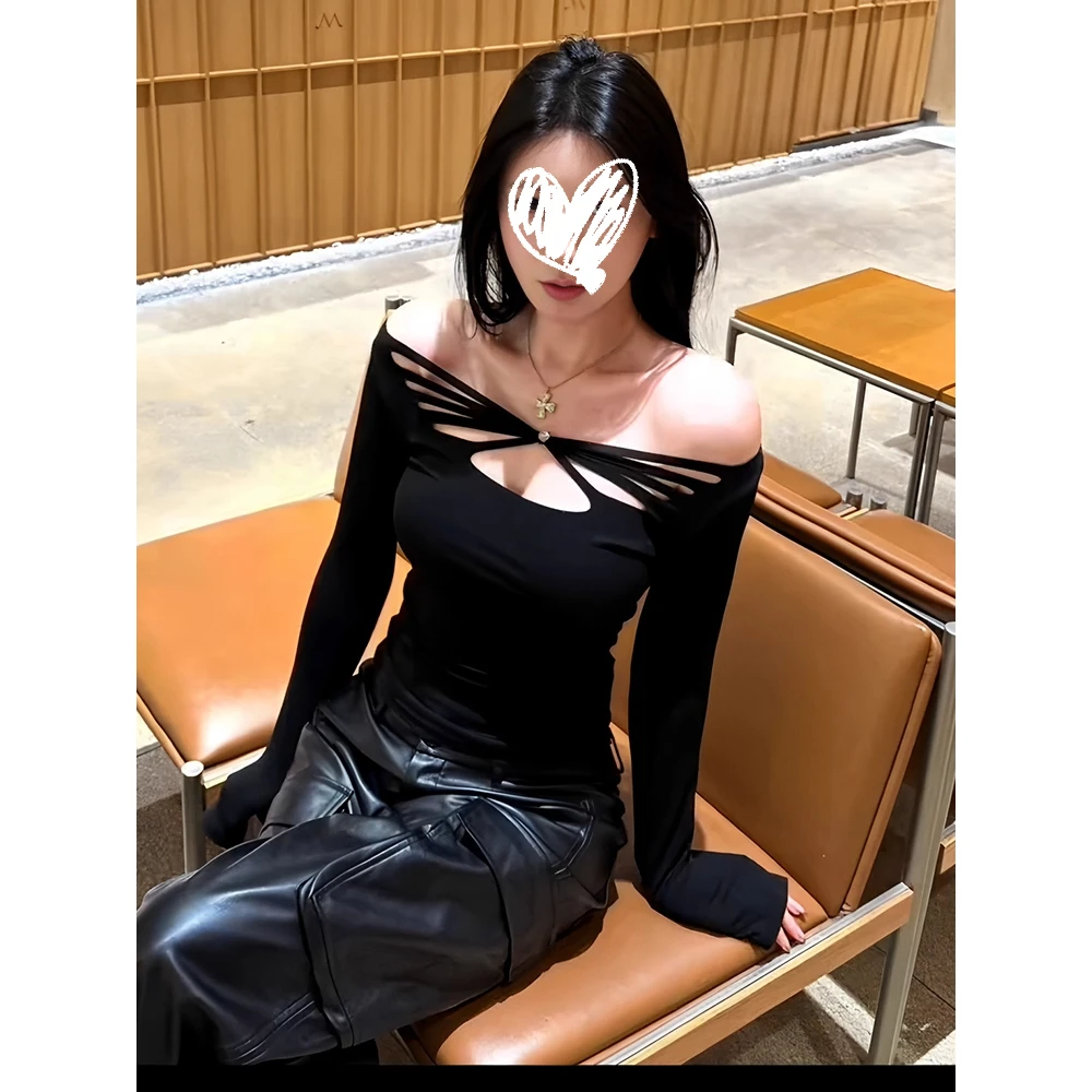 纯欲辣妹蝴蝶骨镂空显瘦交叉打底衫时尚气质设计感性感长袖上衣女