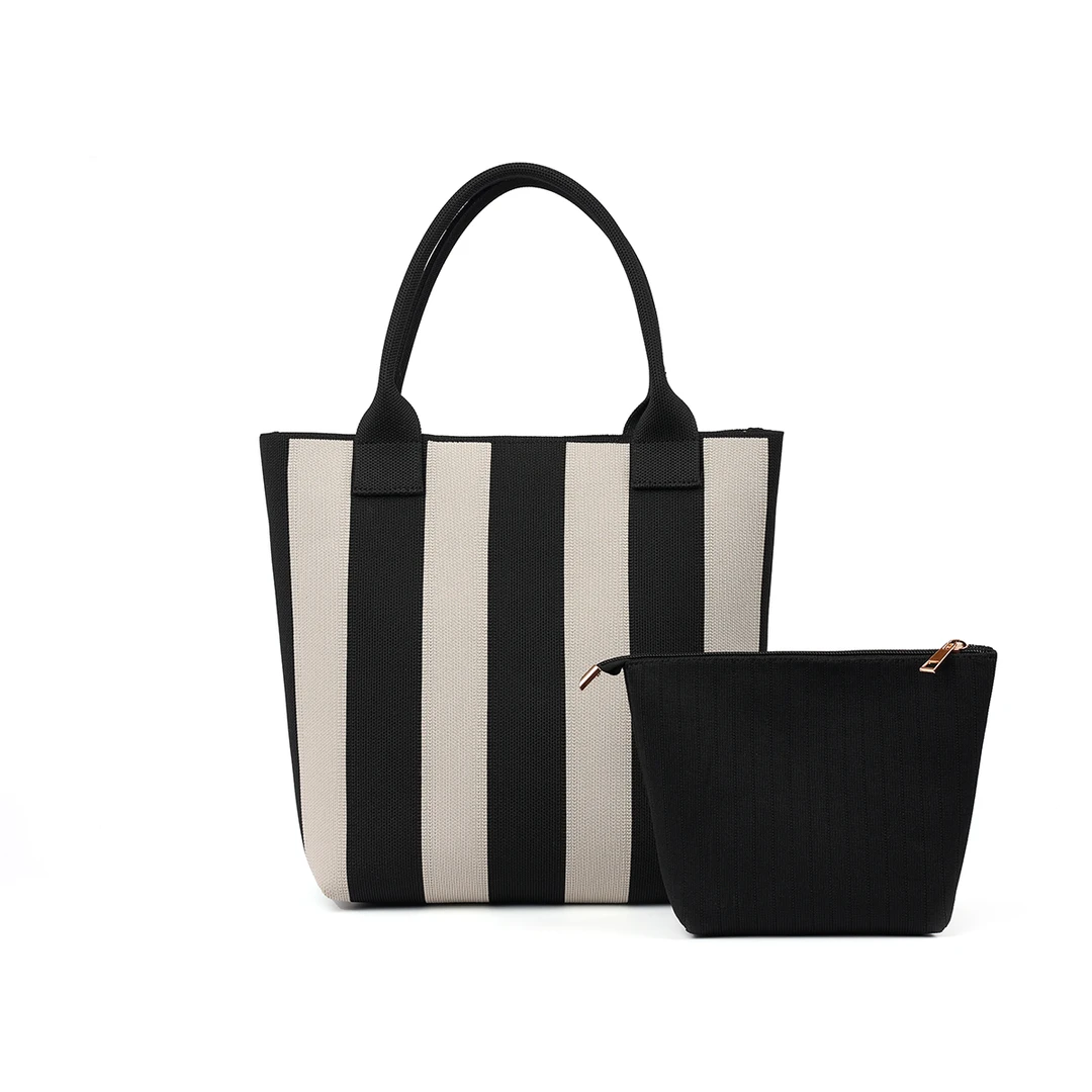 VZCK新款小众飞织女包原创设计包包竖条纹通勤百搭黑灰竖条手提包