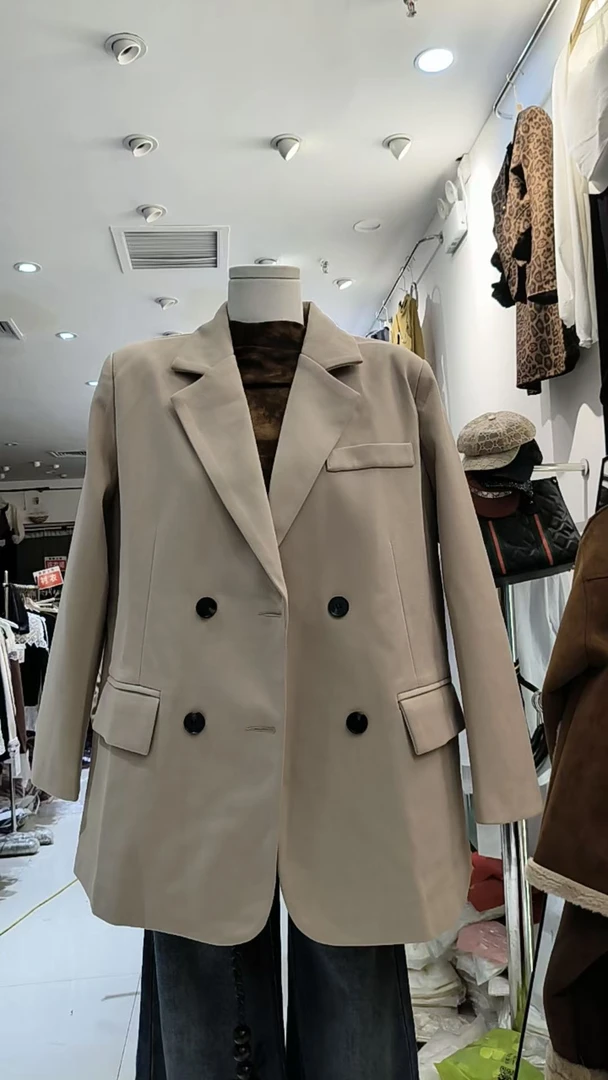气质时尚休闲百搭女士春季宽松长袖网红简约韩版双排扣秋季6613