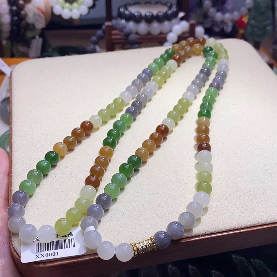 颈饰未镶嵌和田玉多宝银镶108链8MM