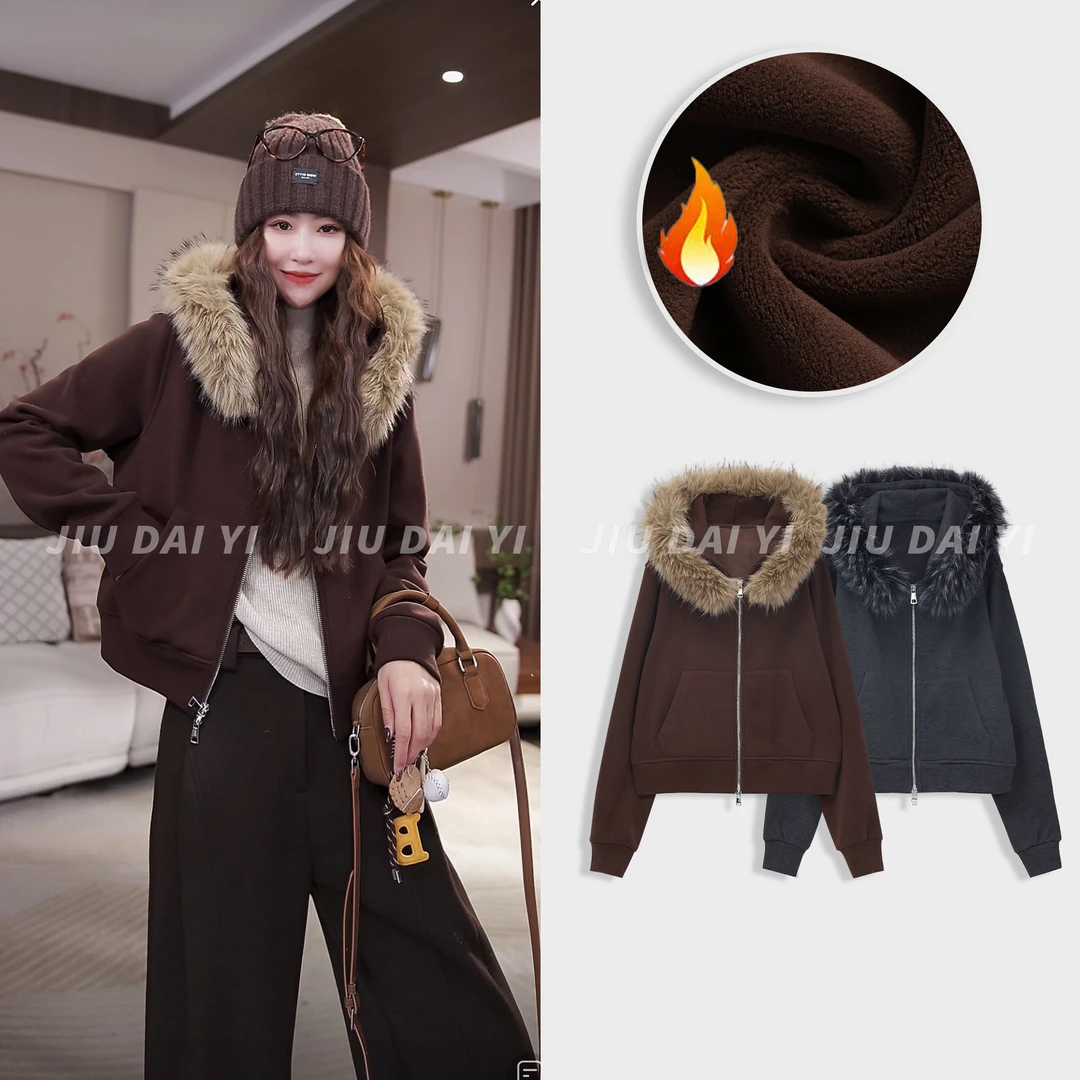 玖黛衣【雪山飞狐】秋冬穿搭简约真毛领加绒百搭外套WTP46117