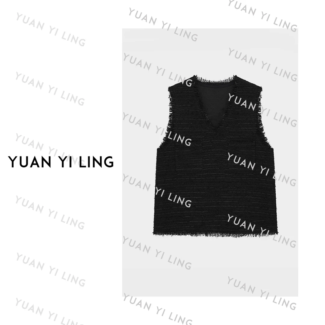 袁艺灵【时宜】小香编织时尚简约百搭镂空小香风无袖黑马甲夏