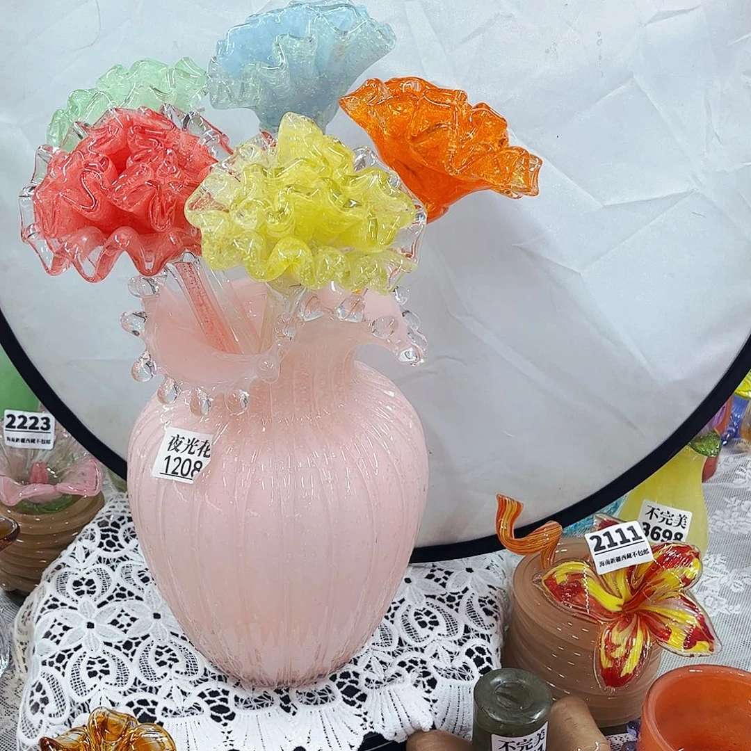 一套全夜光 5花1瓶 家悦琉璃工艺品