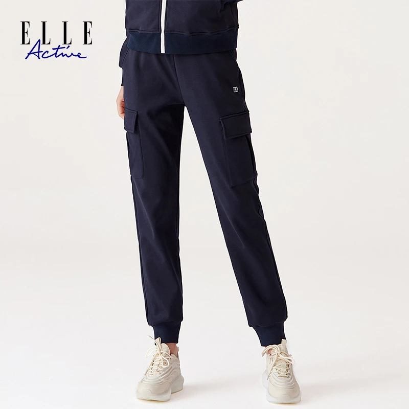 ELLE Active 新款工装裤女休闲针织束脚潮流时尚舒适休闲运动长裤