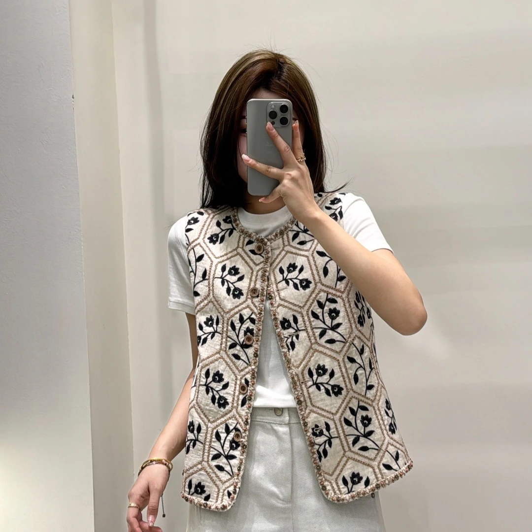 78305印花无袖小香短款马甲背心