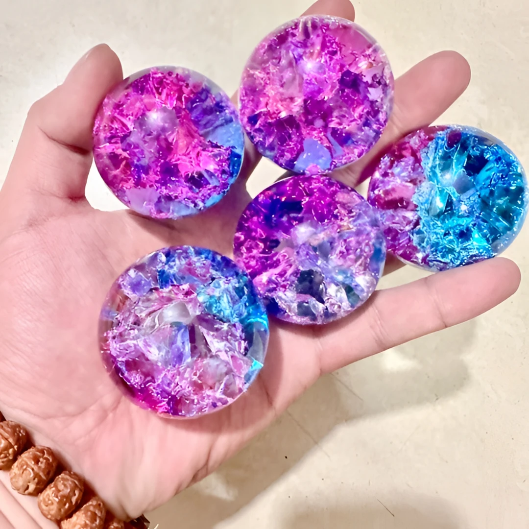 炫彩冰裂球假山流水球盆景客厅办公室鱼缸气泡球装饰配件粉色