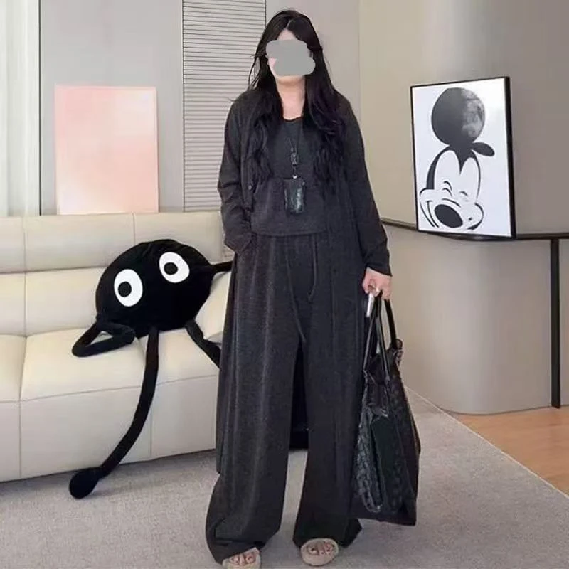 胖MM秋季慵懒风背心阔腿裤外套搭配套装