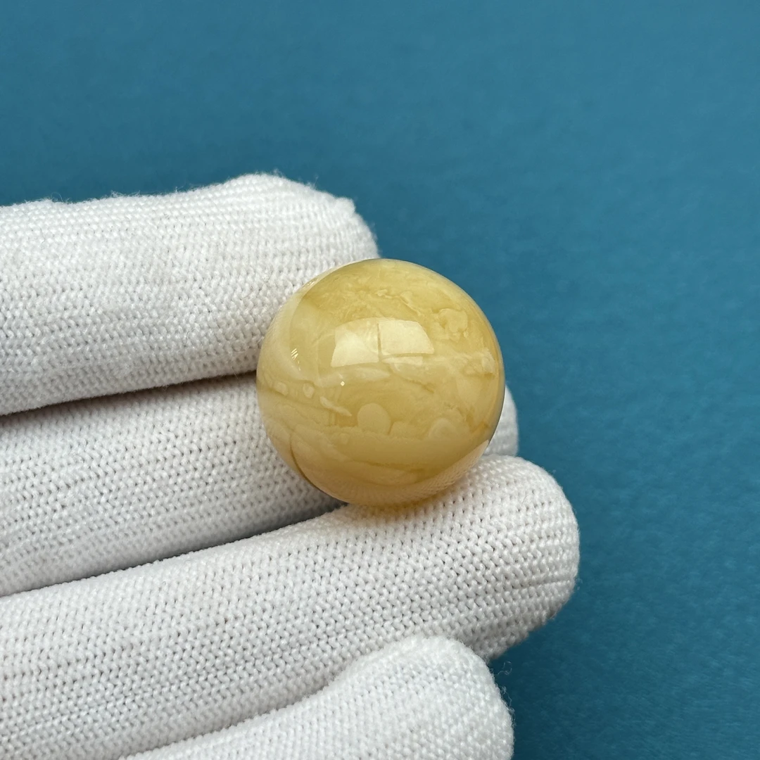 R4024天然原矿蜜蜡 鸡油黄妖花单珠 22.6mm抖音基地质检发货