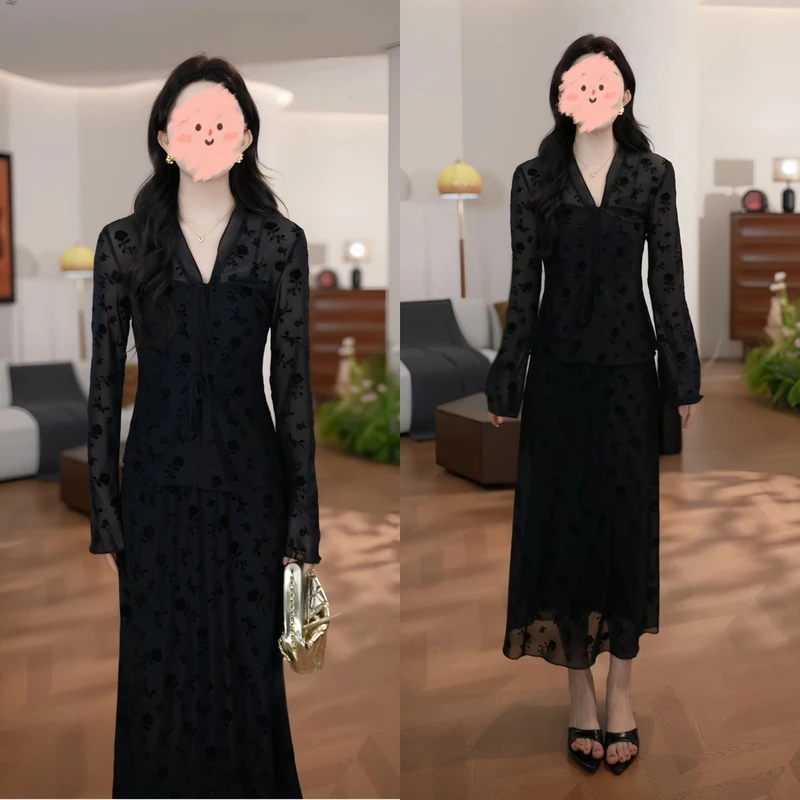 2025夏季出行炸街爆款蕾丝长袖气质时尚百搭老钱风松弛感女装