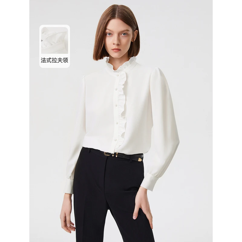 朗姿法式高级感气质职业时尚通勤白衬衣上衣女春季新款衬衫