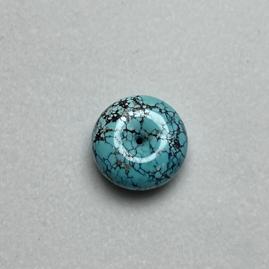 湖北竹山原矿高瓷绿色绿松石平安扣面包扣吊坠18.5mm