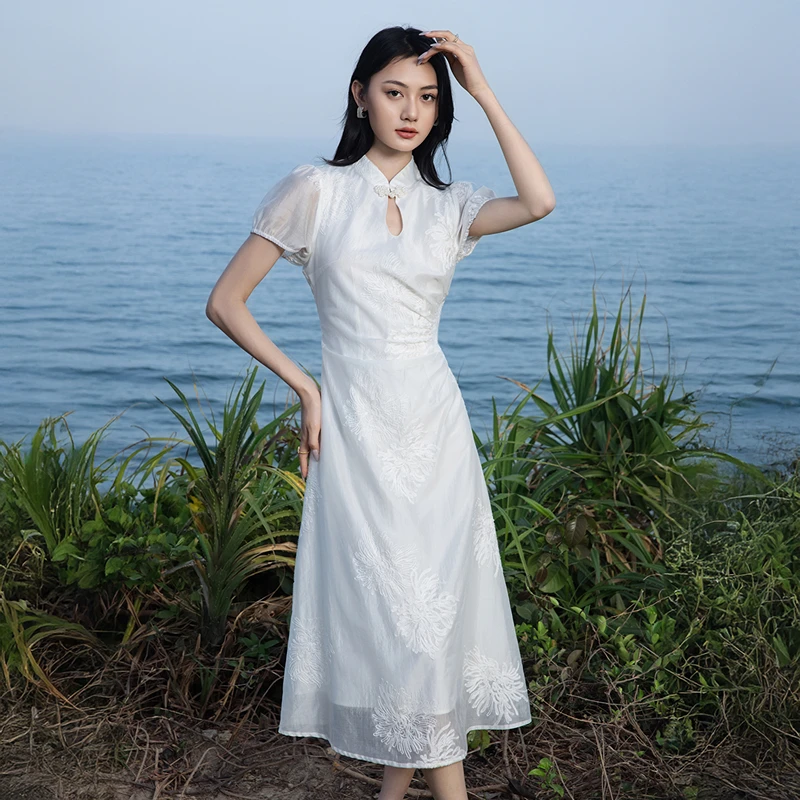 爱客新中式连衣裙女2025夏新款高端精致刺绣国风旗袍YA25214L013