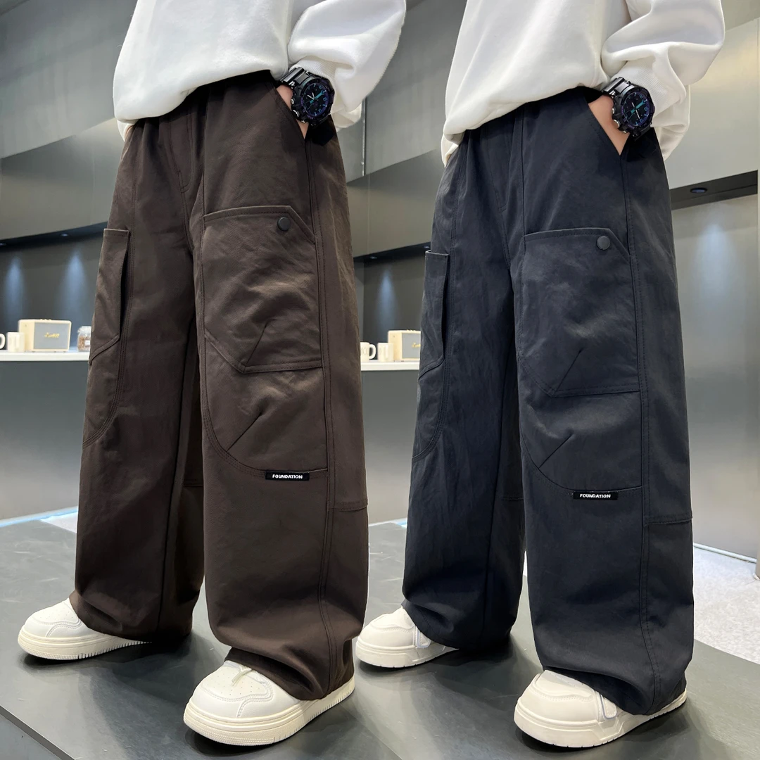 6-12岁男童裤子春秋2025新款大童初中生工装裤秋装儿童宽松休闲裤