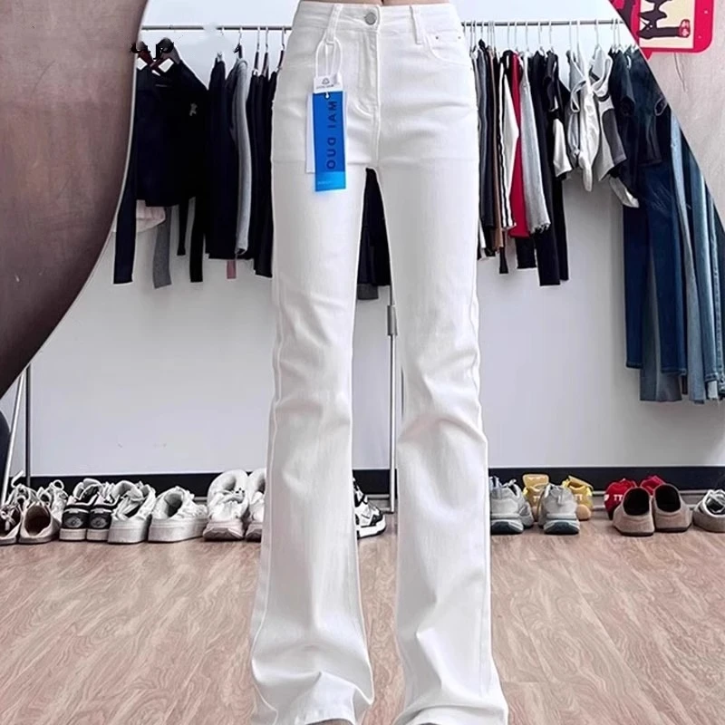 白色微喇牛仔裤女2025春夏新款高个子弹力百搭显瘦喇叭裤日常通勤