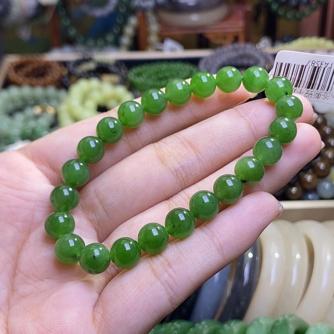 和田玉未镶嵌颈饰碧玉辣绿手串8mm