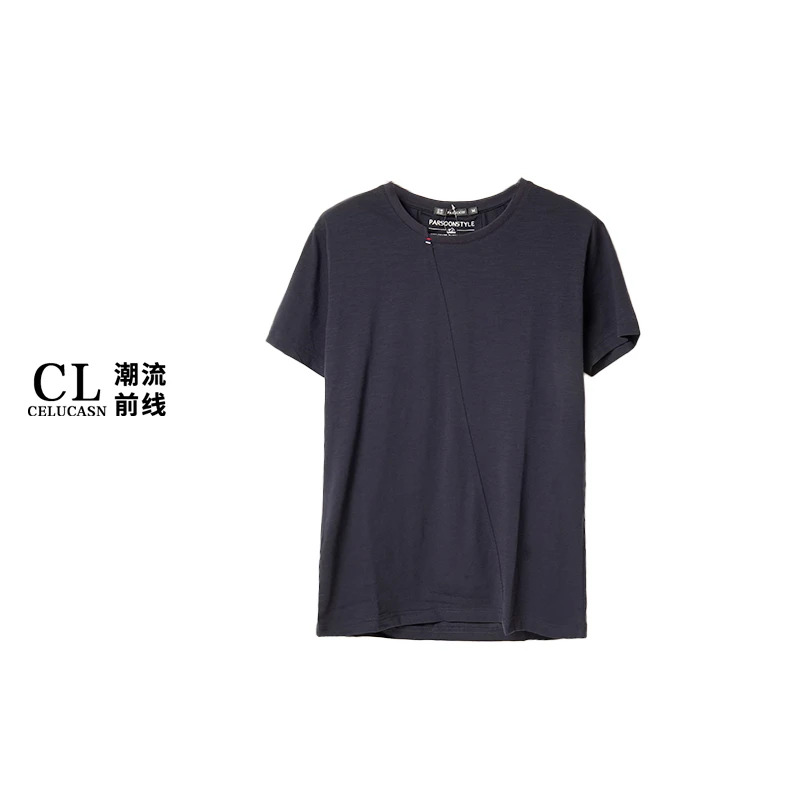 PAJF2Y45#夏季男士简约纯色t恤棉圆领领口撞色百搭短袖