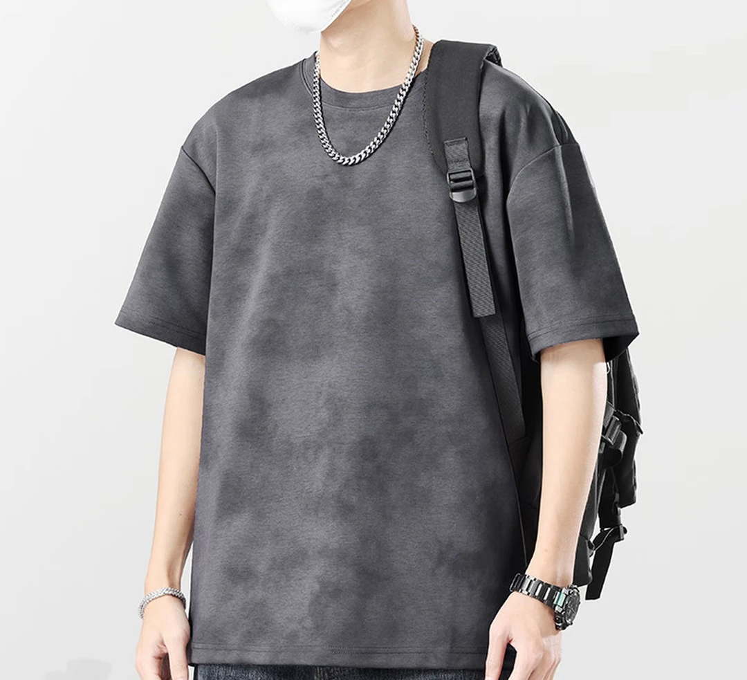 2025新款扎染印花设计感正肩百搭时尚流行T恤圆领休闲男上衣