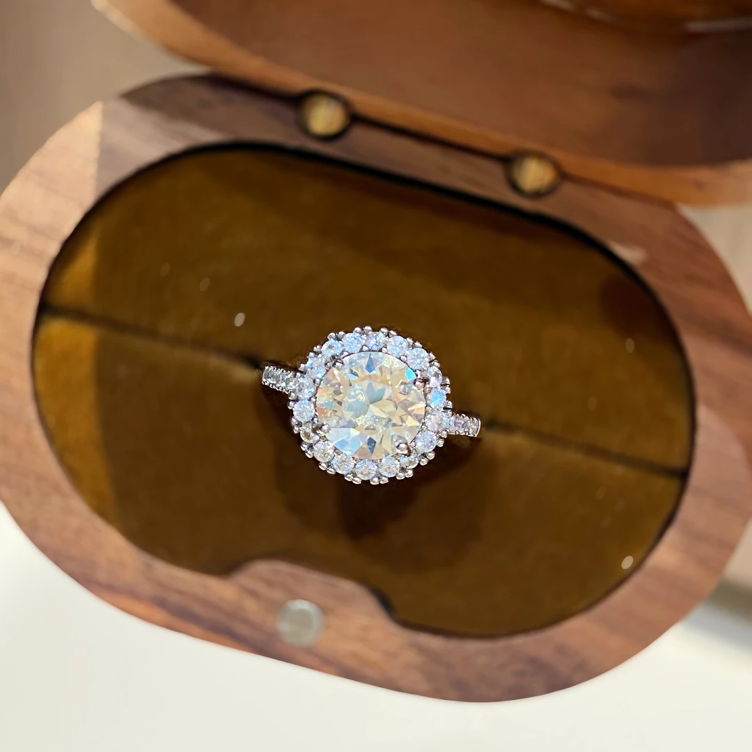 合金戒指 1202华子圆钻百搭可调戒指气质轻奢甜酷重工满钻