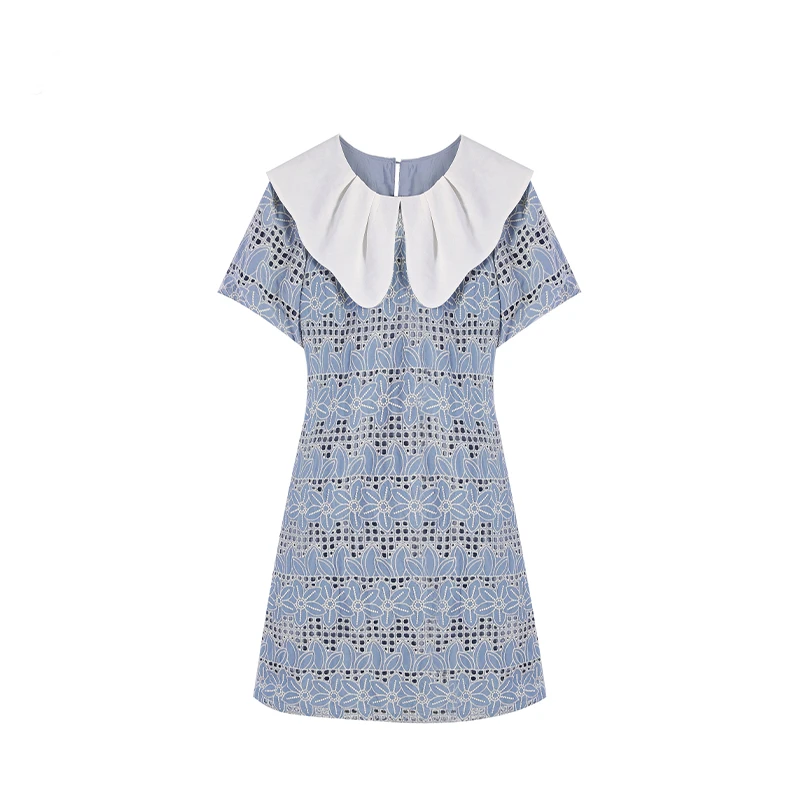 周周-微胖2024夏季新款时尚娃娃领显瘦中长款连衣裙碎花ZL92853