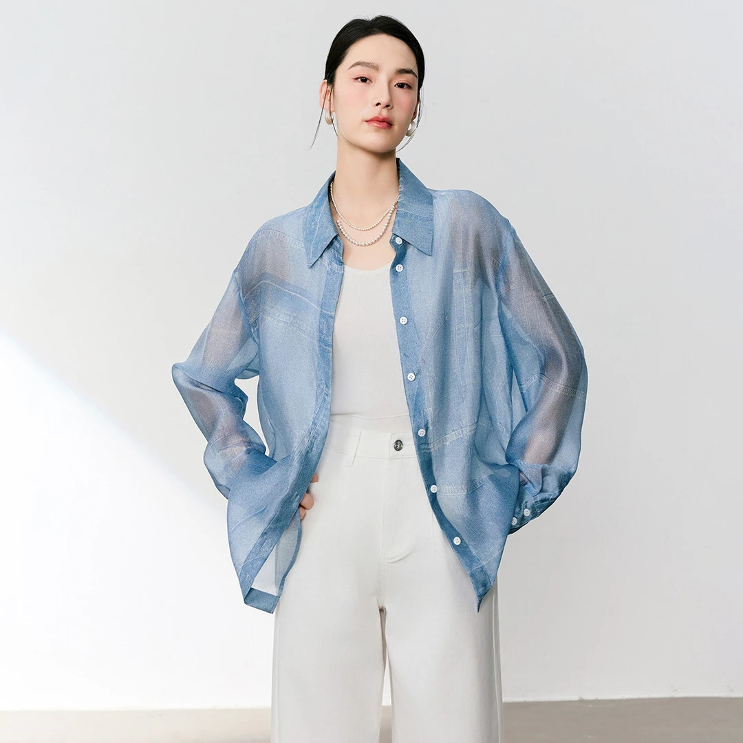 【小余专属】时尚晕染印花衬衫女2025夏季新款复古百搭显瘦长袖衬衣