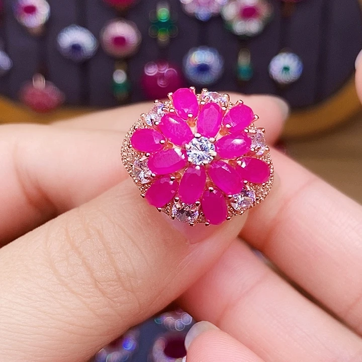 红宝石戒指银S925镶嵌