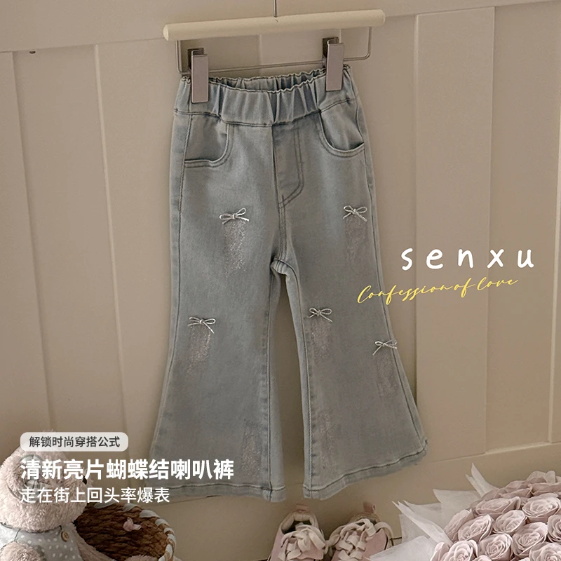 【森许】春季女童蝴蝶结牛仔裤-446