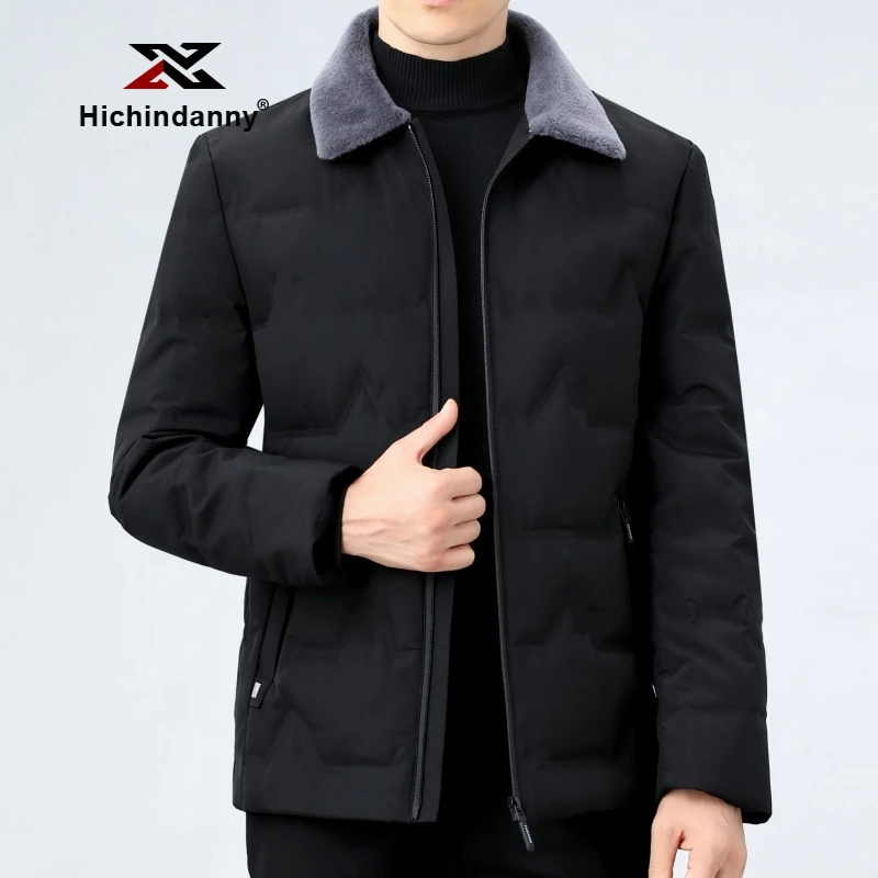 HICHIN加厚羽绒服男士冬季翻领白鸭绒保暖外套休闲毛领羽绒上衣