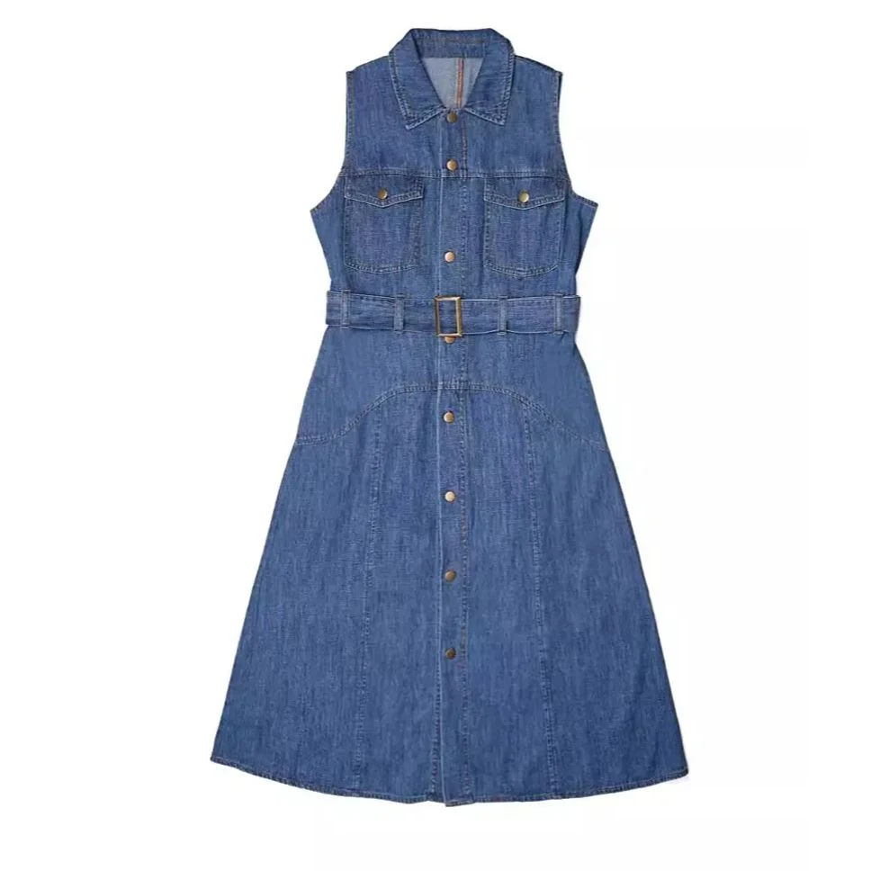 【墨琼】“汉麻纤维皇后·天空漫游‘’衬托气质牛仔连衣裙7501