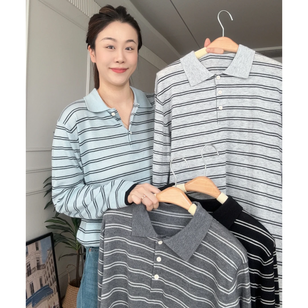 美亚恩NANA【条纹POLO】撞色条纹POLO针织衫C0417