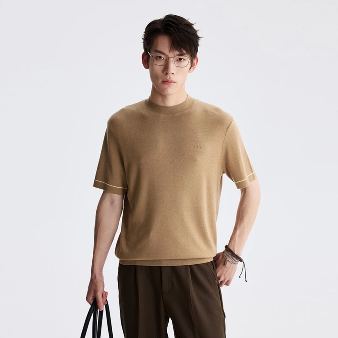 利郎  男士针织圆领休闲时尚百搭通勤商旅纯色短袖羊毛衫