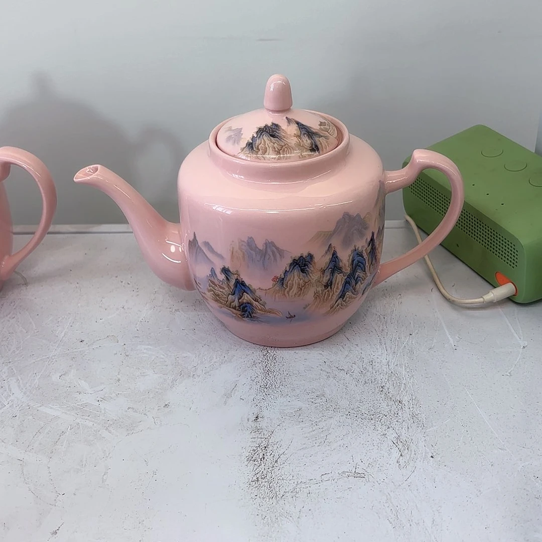壶陶瓷千里江山图两斤侧把壶红稀稀