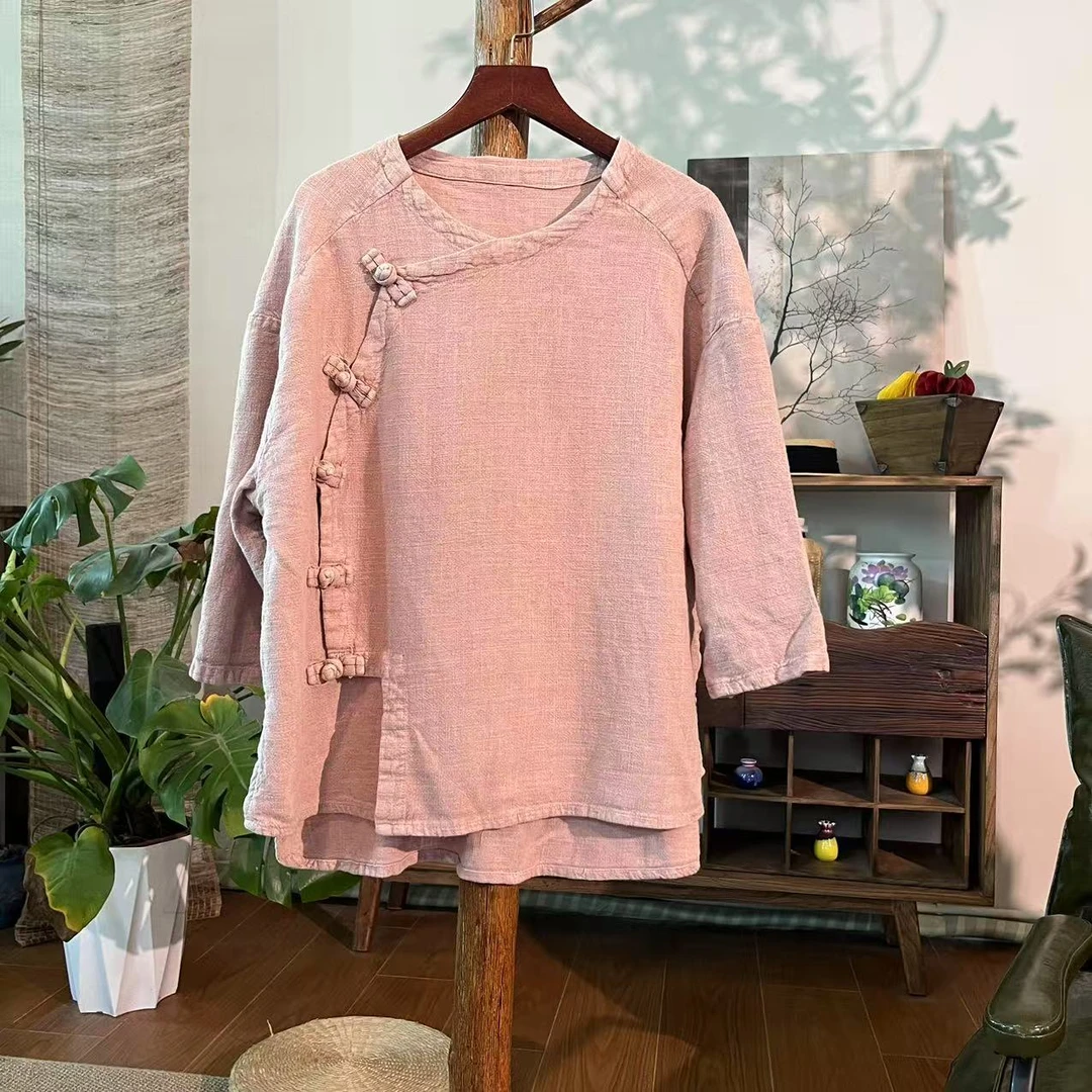 【大梅子推荐】设计款亚麻盘扣上衣X5930