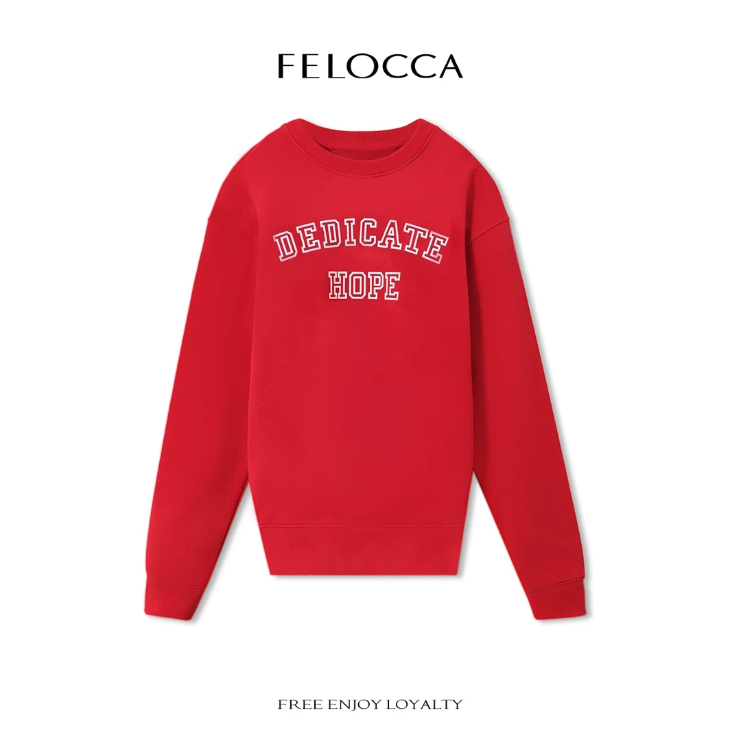 【FELOCCA】时尚休闲简约百搭红色印花长袖T恤25SWY017