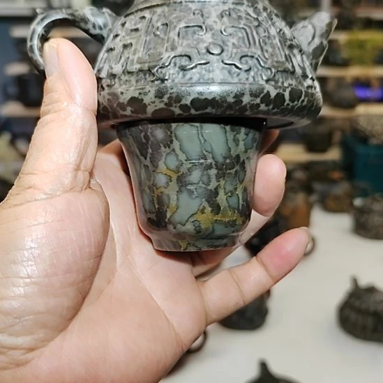 雨***夜冰碛岩黄豹文明石瓢180毫升