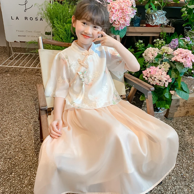 2025新款夏季公主裙古风花朵刺绣裙两件套舒适透气赠蝴蝶流苏