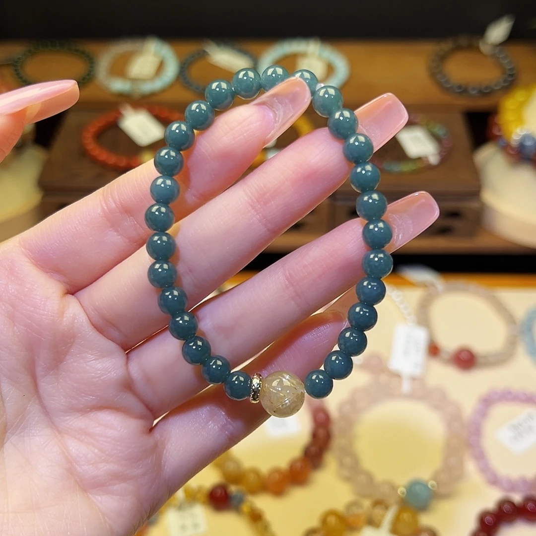 银S925镀金镶嵌手串水晶蓝1184