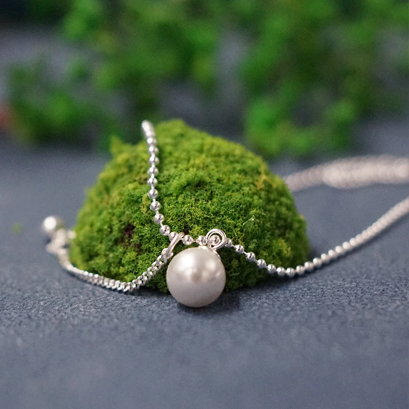 云银雪山 链子925银仿珍珠 银珠流苏项链 时尚银饰XD148