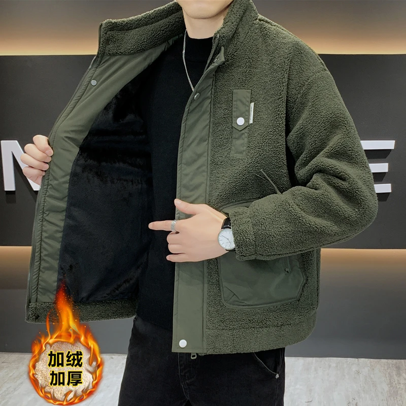冬季新款休闲立领夹克颗粒绒外套加绒加厚保暖摇粒绒韩版男装夹克