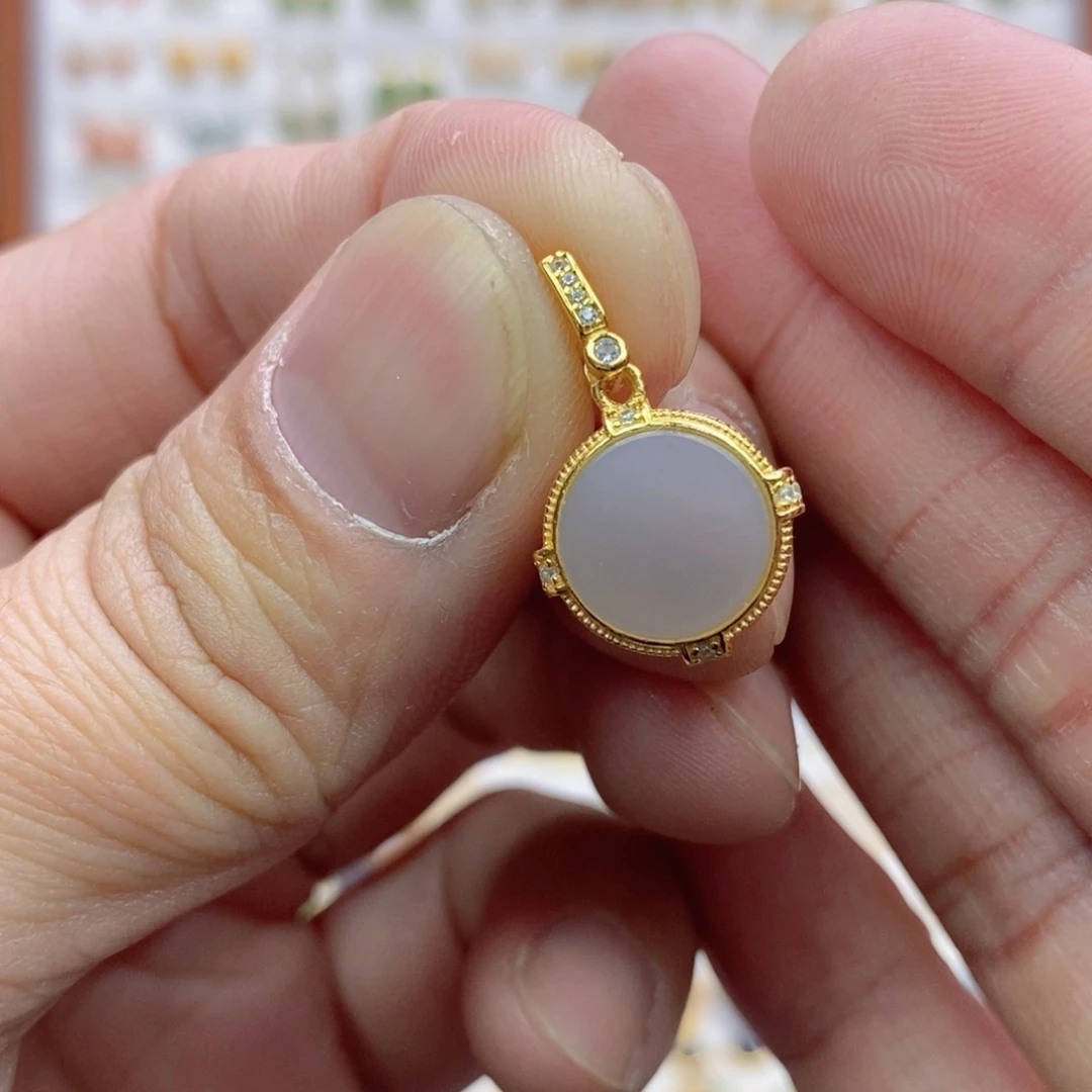 和田玉银S925镶嵌吊坠(不含链)