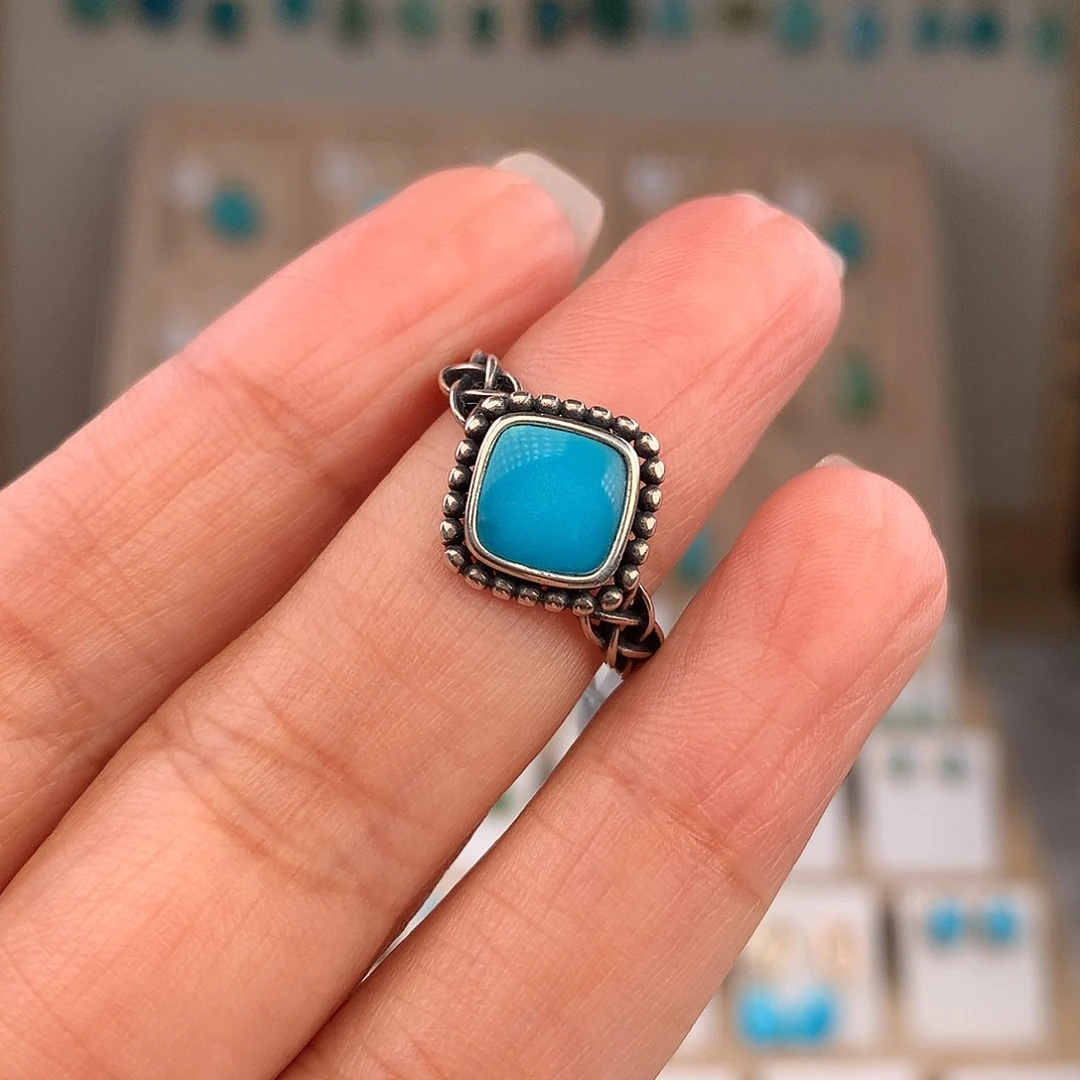 绿松石银S925镶嵌戒指